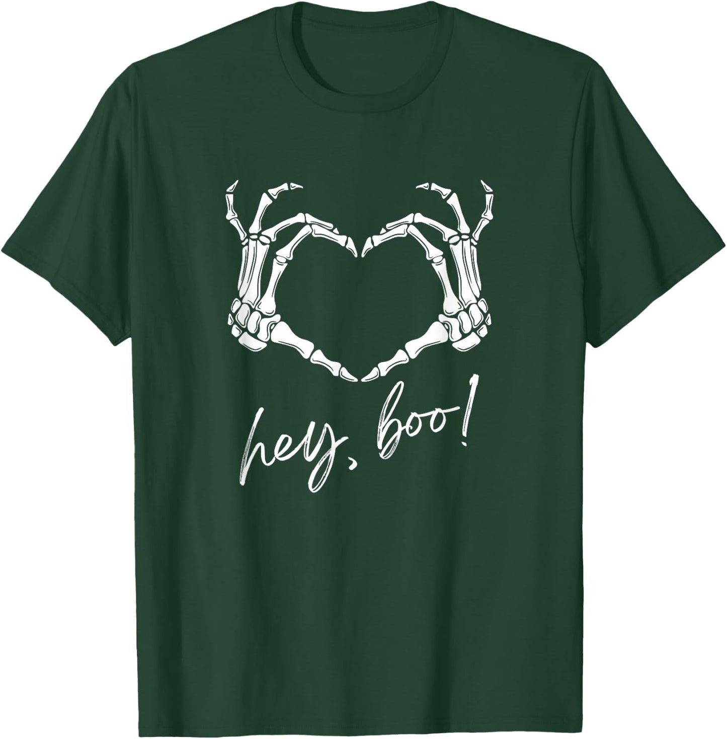 Skeleton Hands Heart Hey Boo Funny Halloween Men Women T-Shirt - T-Shirt | Forest
