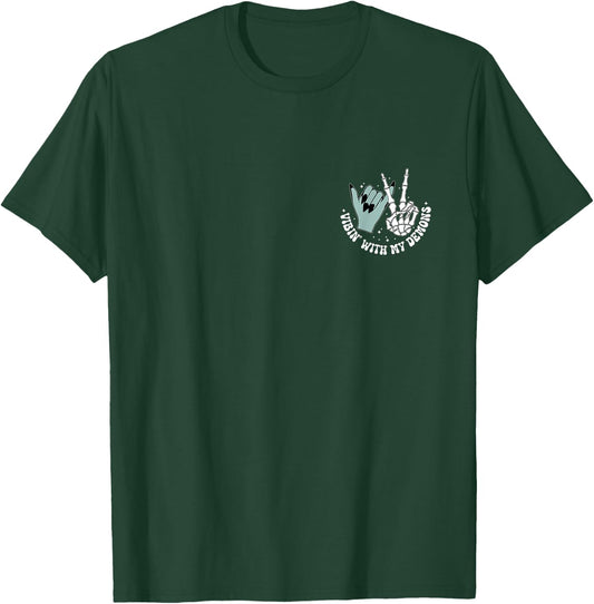 Vibin' With My Demons, Skeleton Halloween - Front and Back T-Shirt - T-Shirt | Forest