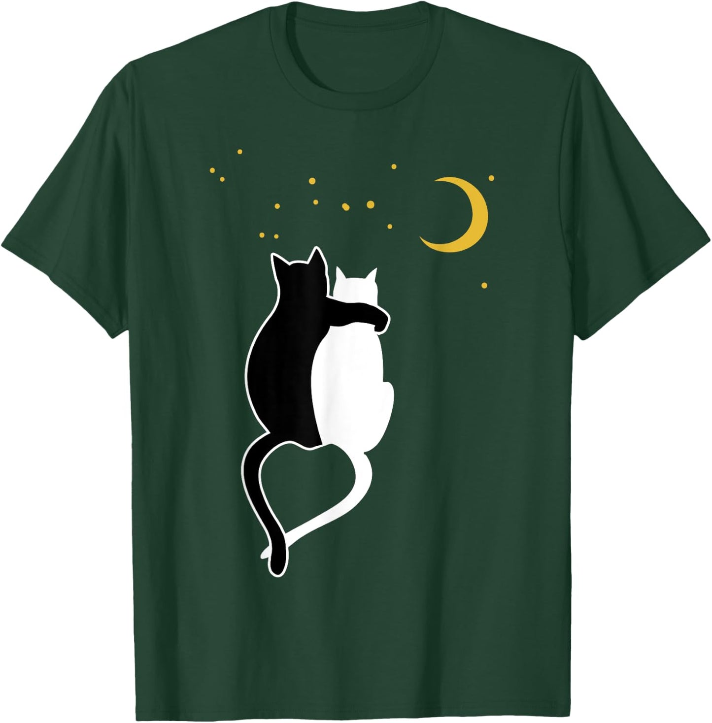 Black cat, white cats hug and moon, stars T-Shirt - T-Shirt | Forest