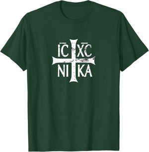 IC XC NIKA cross christian orthodox retro vintage distressed T-Shirt - T-Shirt | Forest