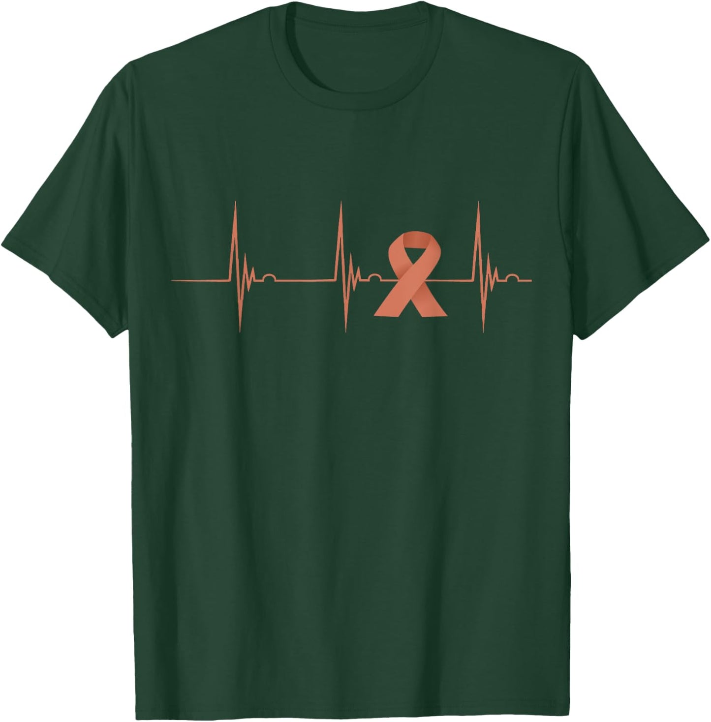 Heartbeat EKG Pulse Peach Endometrial Cancer Awareness T-Shirt - T-Shirt | Forest