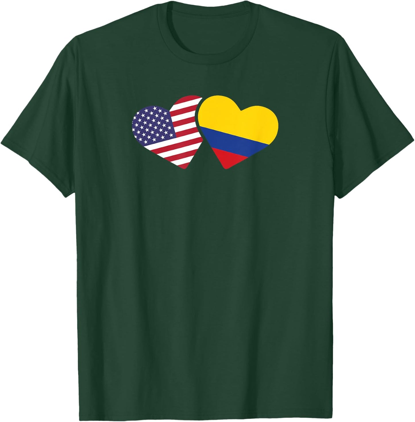 USA Colombia Flag Heart T Shirt Colombian American Love Gift T-Shirt - T-Shirt | Forest