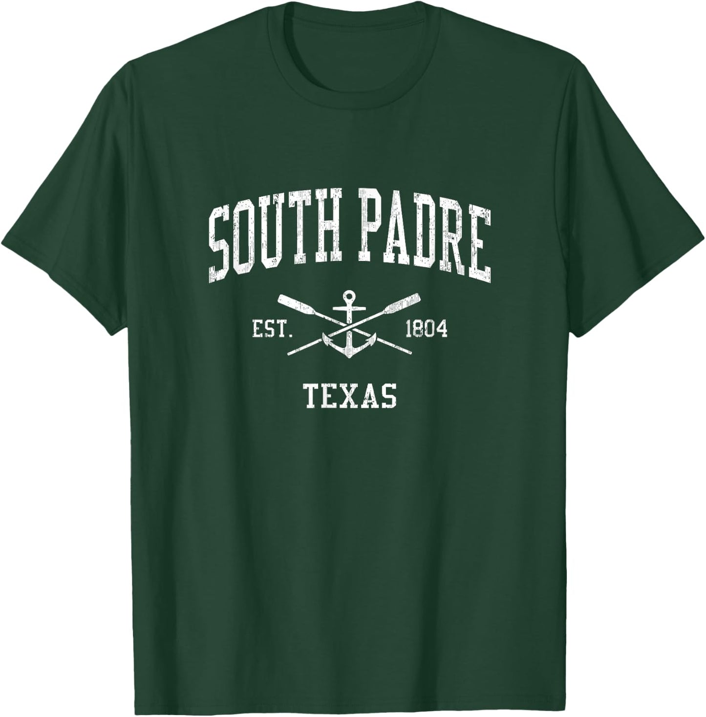 South Padre Island TX Vintage Crossed Oars & Boat Anchor Spo T-Shirt - T-Shirt | Forest