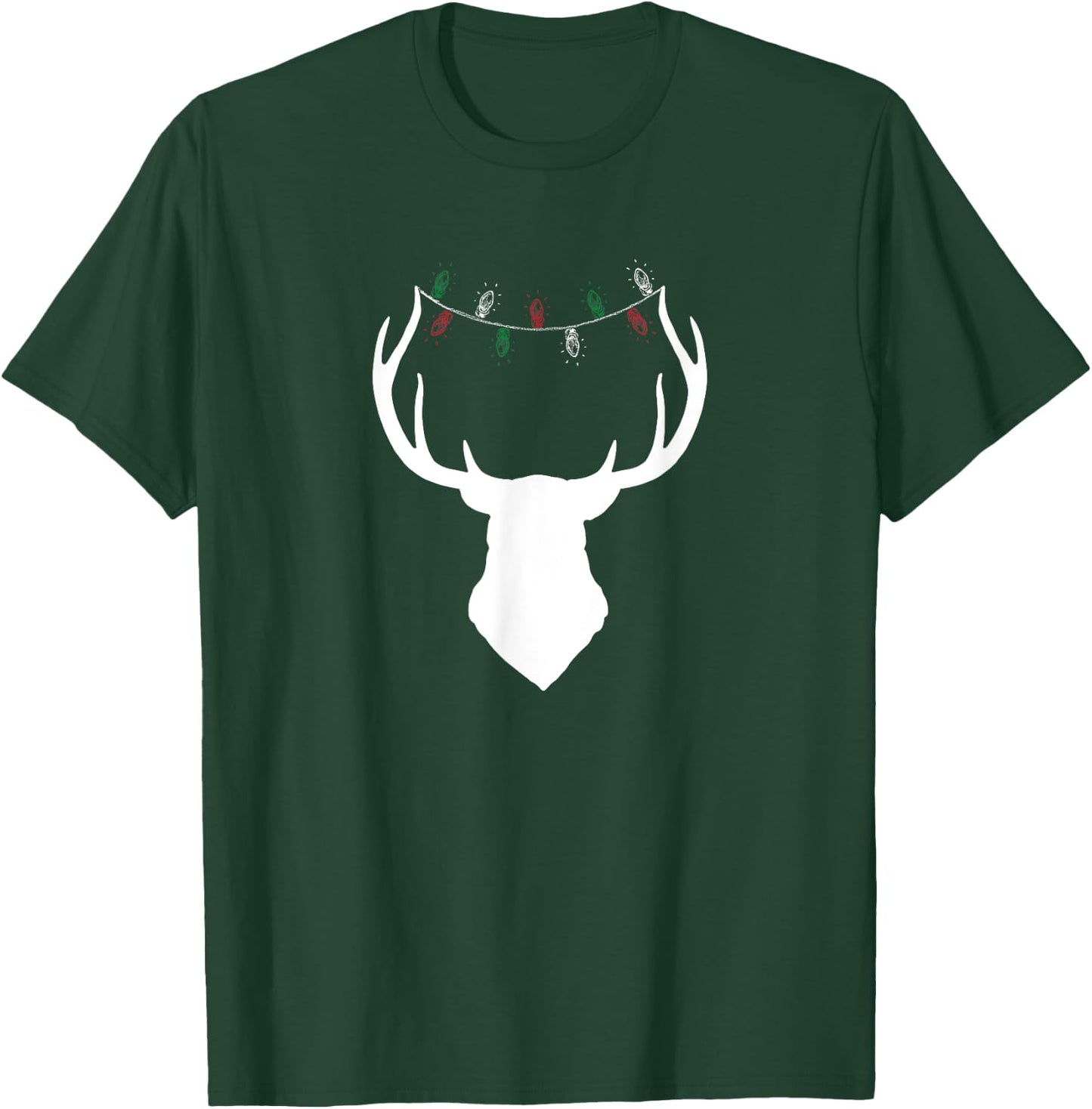 Deer Head with Christmas Lights on Antlers T-Shirt - T-Shirt | Forest