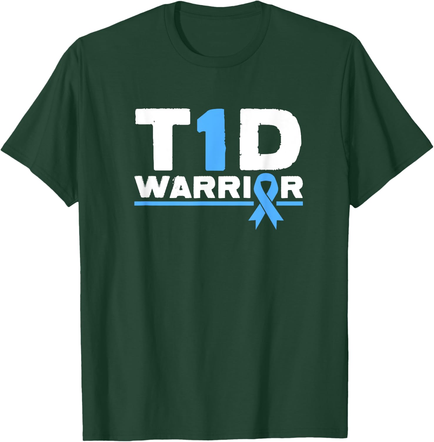 T1D Warrior Type 1 Diabetes Awareness Diabetic Blue Ribbon T-Shirt - T-Shirt | Forest