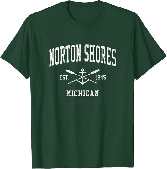 Norton Shores MI Vintage Crossed Oars & Boat Anchor Sports T-Shirt - T-Shirt | Forest