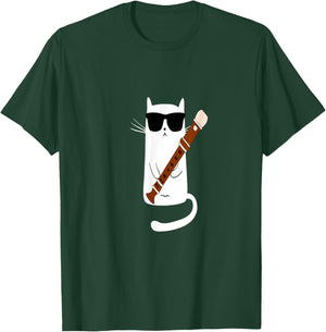 Funny Cat Wearing Sunglasses Playing Recorder Men Women Girls Kids T-Shirt - T-Shirt | Forest
