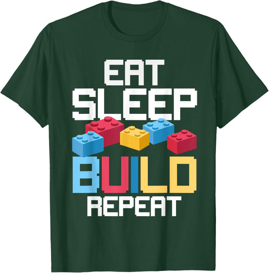 Funny Eat Sleep Build Gift Men Women Cool Blocks Building T-Shirt - T-Shirt | Forest