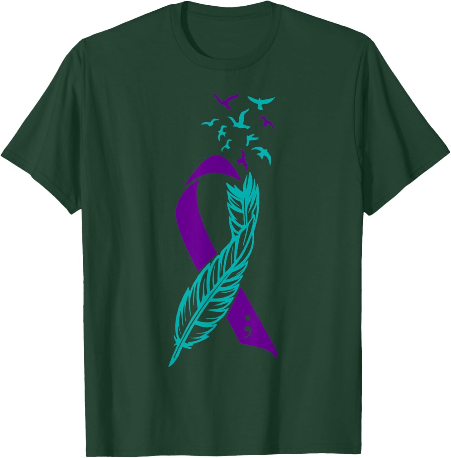 Feather Suicide Prevention Awareness You Matter Purple Teal T-Shirt - T-Shirt | Forest
