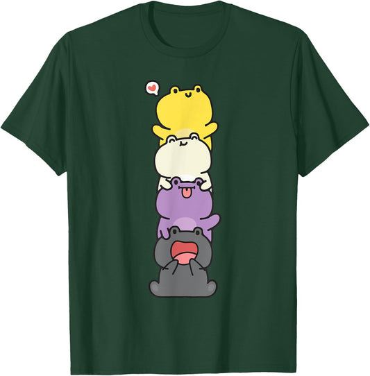 Nonbinary Flag Color Frogs Subtle Enby Pride Cute Aesthetic T-Shirt - T-Shirt | Forest