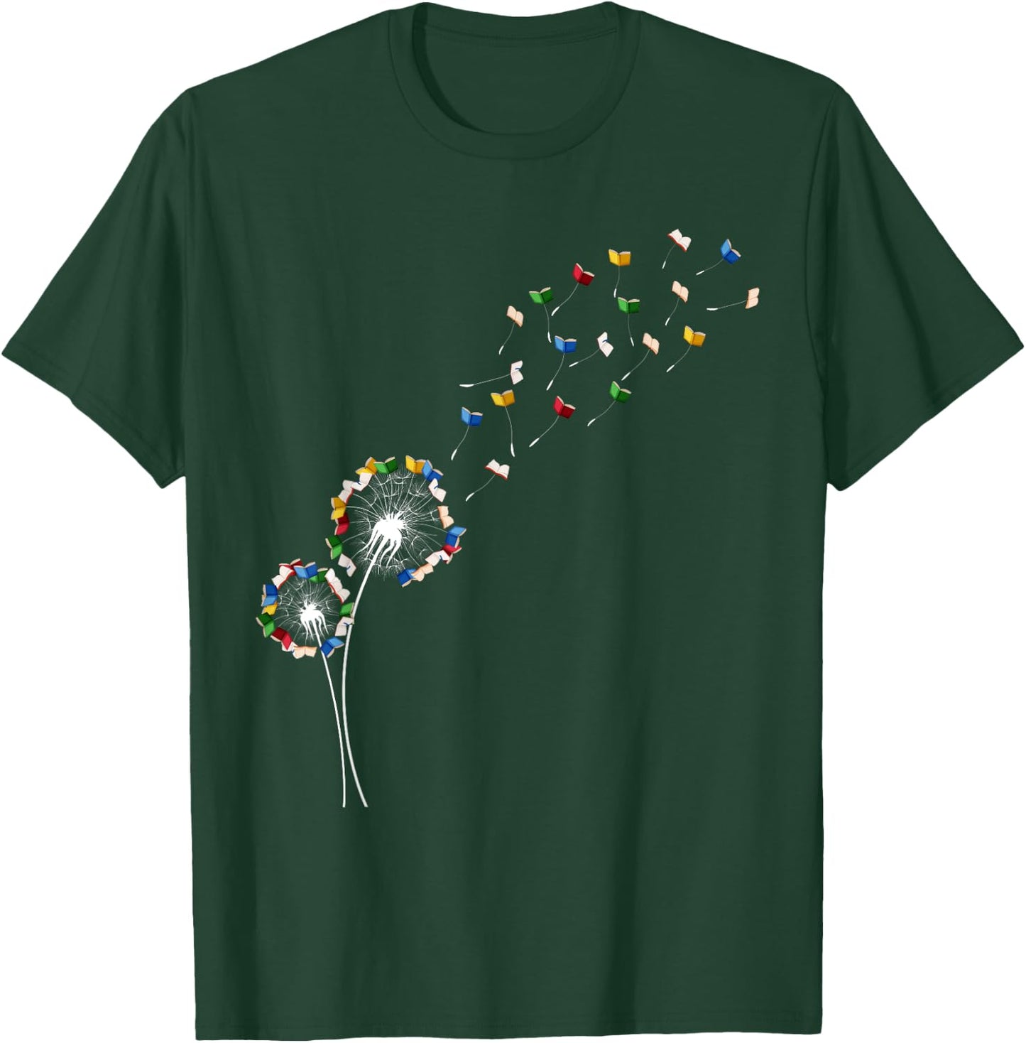 Book Lovers Cute Dandelion With Books Image T-Shirt - T-Shirt | Forest