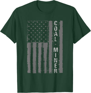Distressed American Flag Coal Miner Mining Proud Men Gifts T-Shirt - T-Shirt | Forest