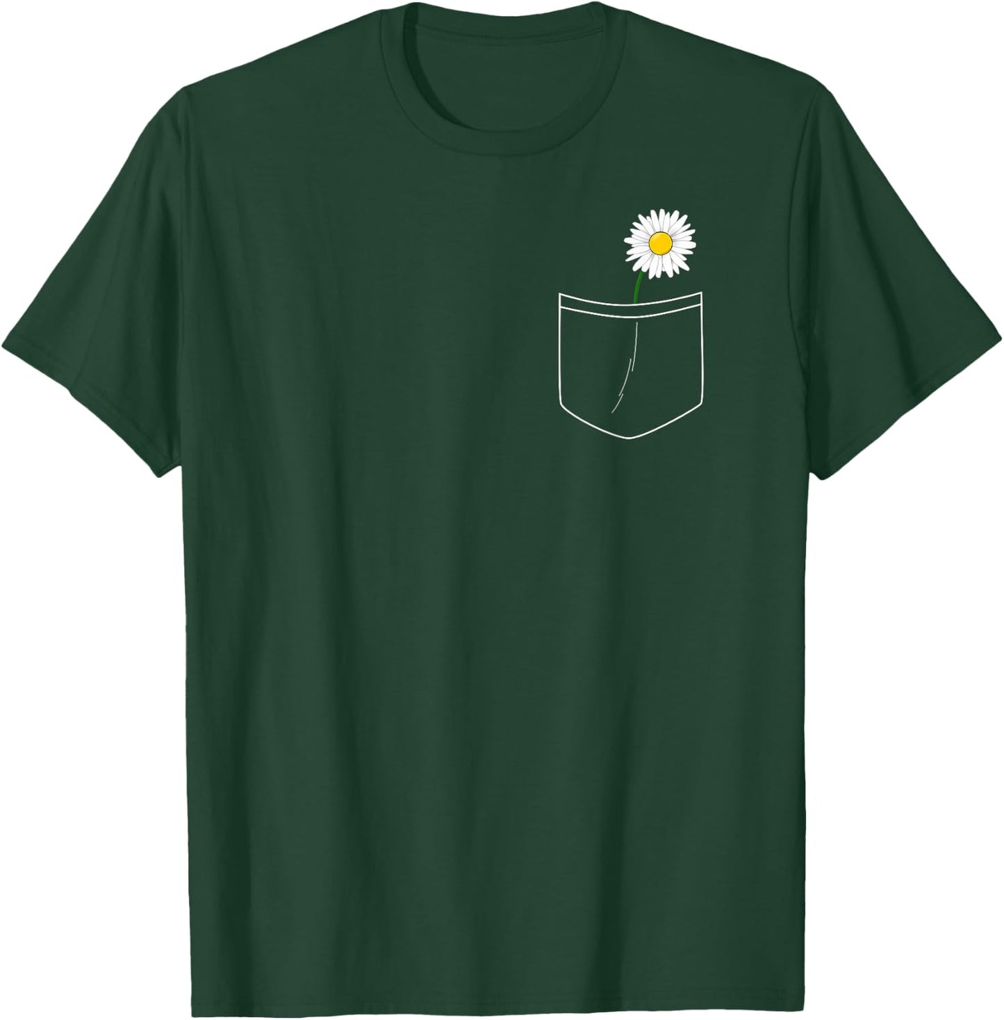 White Daisy Pocket Cute Flower Pocket T-Shirt - T-Shirt | Forest