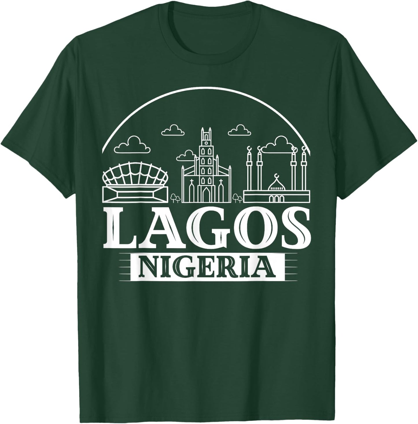 Lagos Nigeria City Skyline Map Travel T-Shirt - T-Shirt | Forest