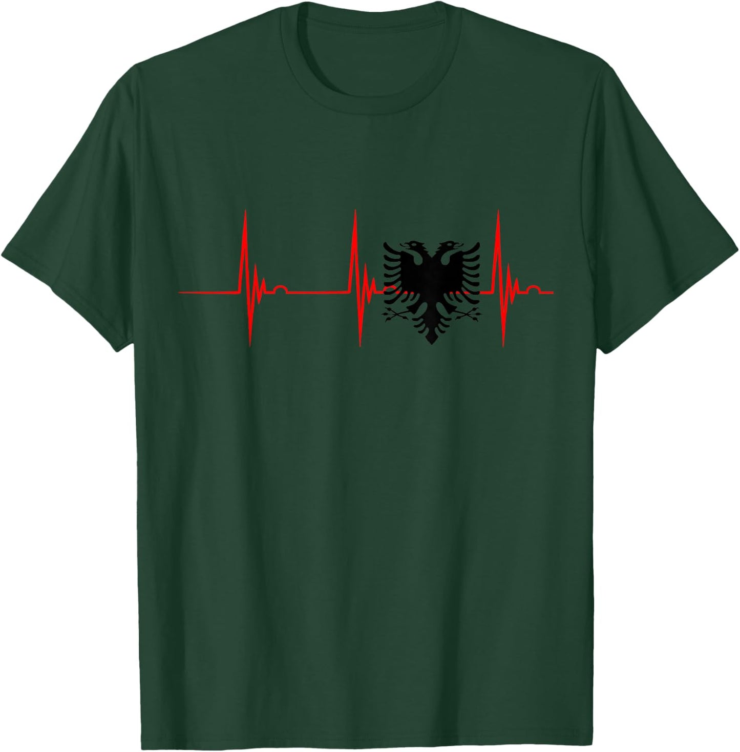 Coole Shqiperia Albanische Albaner Albania Albanian Heartbeat ECG Pulse Albanian Eagle Pride T-Shirt - T-Shirt | Forest