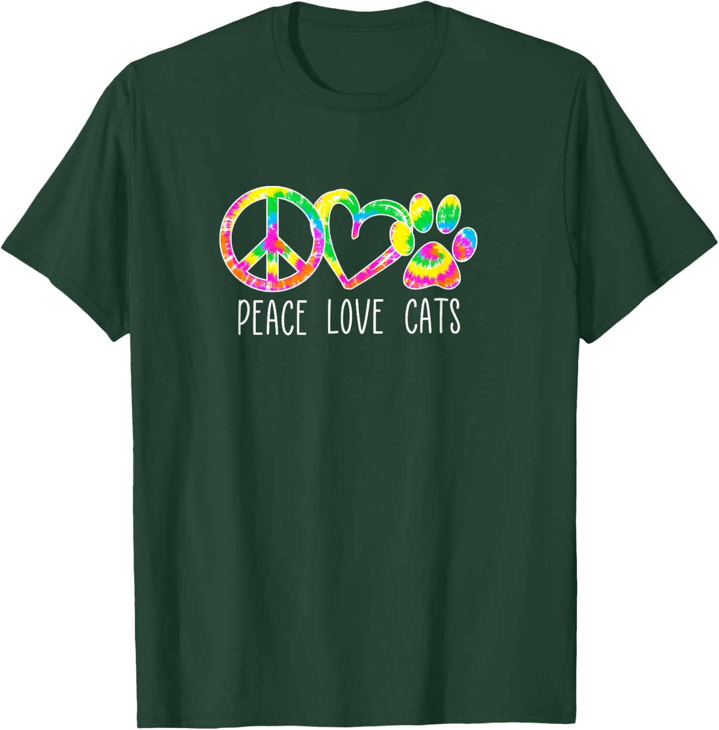Cat Lover Shirts Peace Love Cats Kittens Paw Bright Tie Dye T-Shirt - T-Shirt | Forest