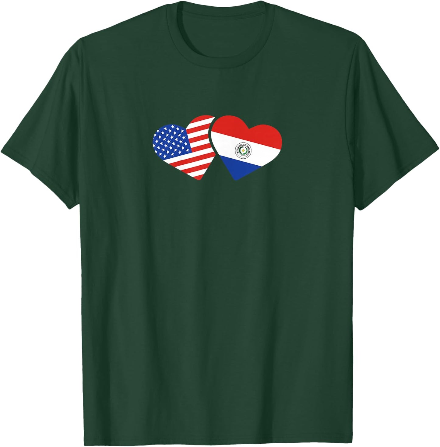 USA Paraguay Flag T Shirt Hearts Paraguayan American Love T-Shirt - T-Shirt | Forest