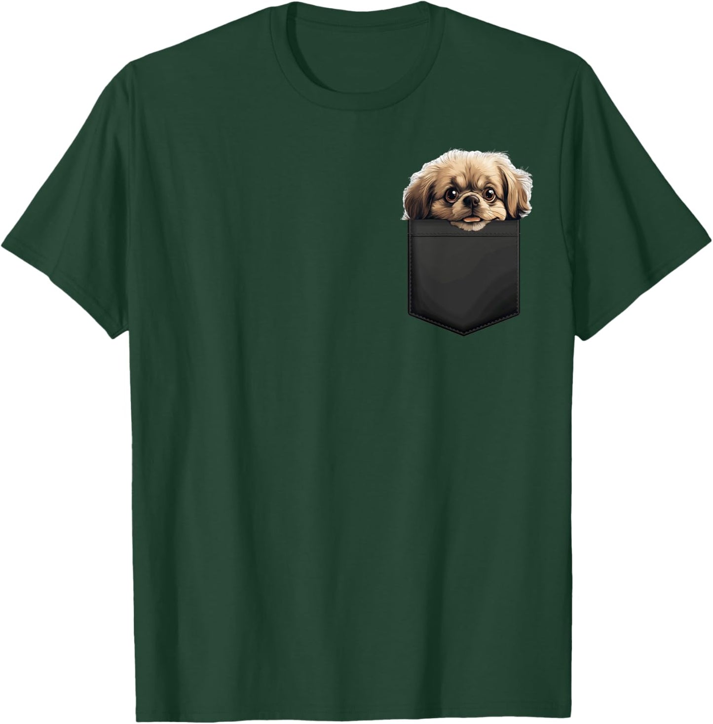 Funny Pekingese Puppy Dog In Pocket Cute Pet Lover T-Shirt - T-Shirt | Forest