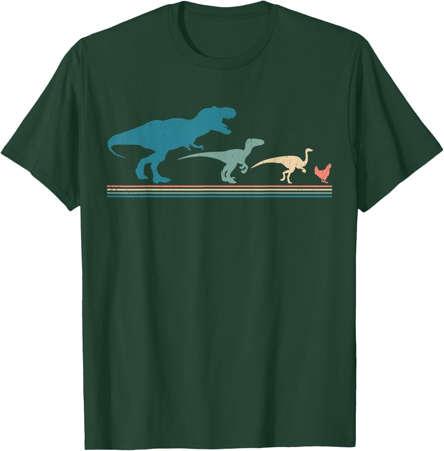 Dinosaur Chicken Evolution Funny Vintage Retro 70S T-Shirt - T-Shirt | Forest