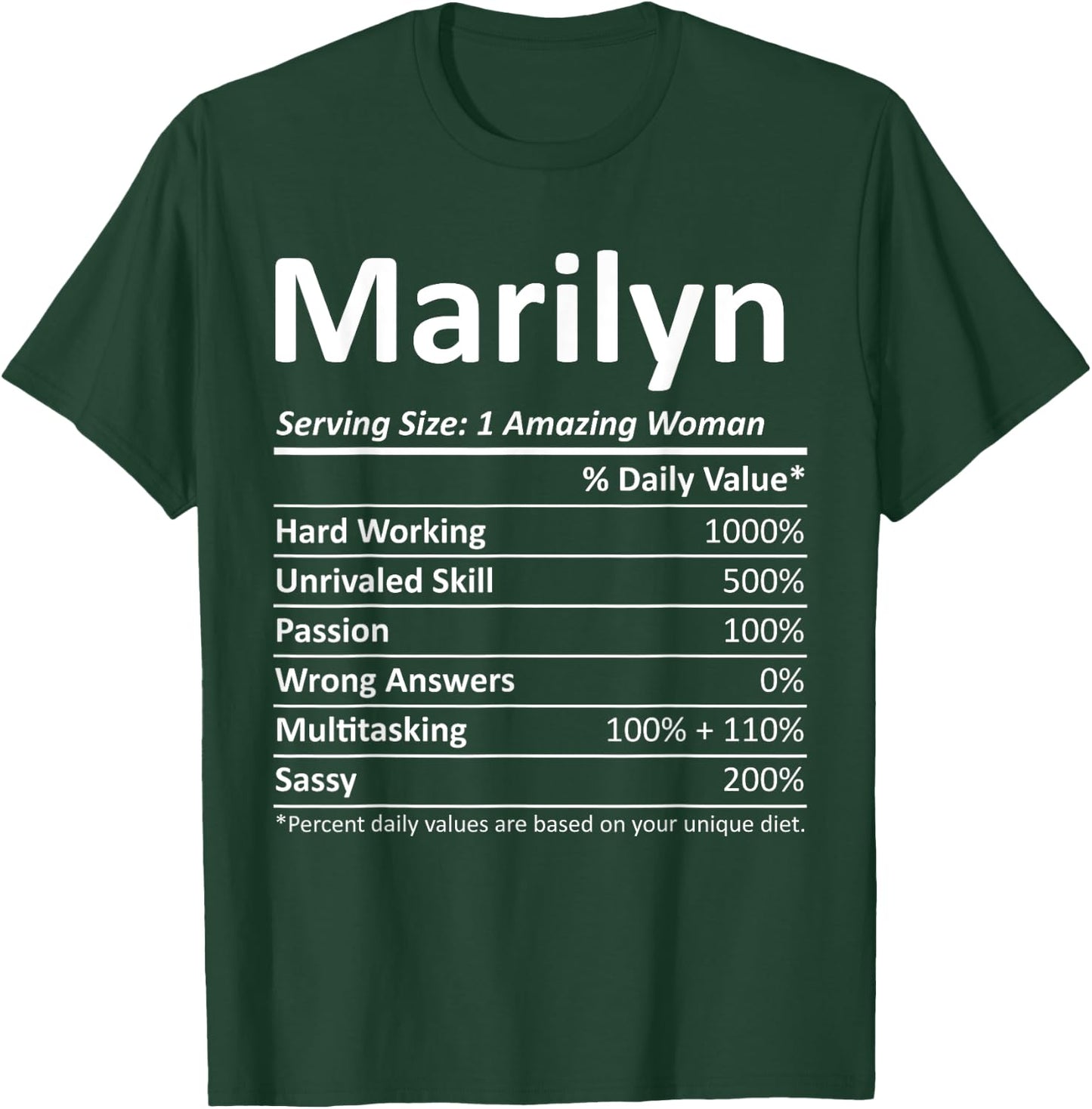 MARILYN Nutrition Personalized Name Funny Christmas Gift T-Shirt - T-Shirt | Forest