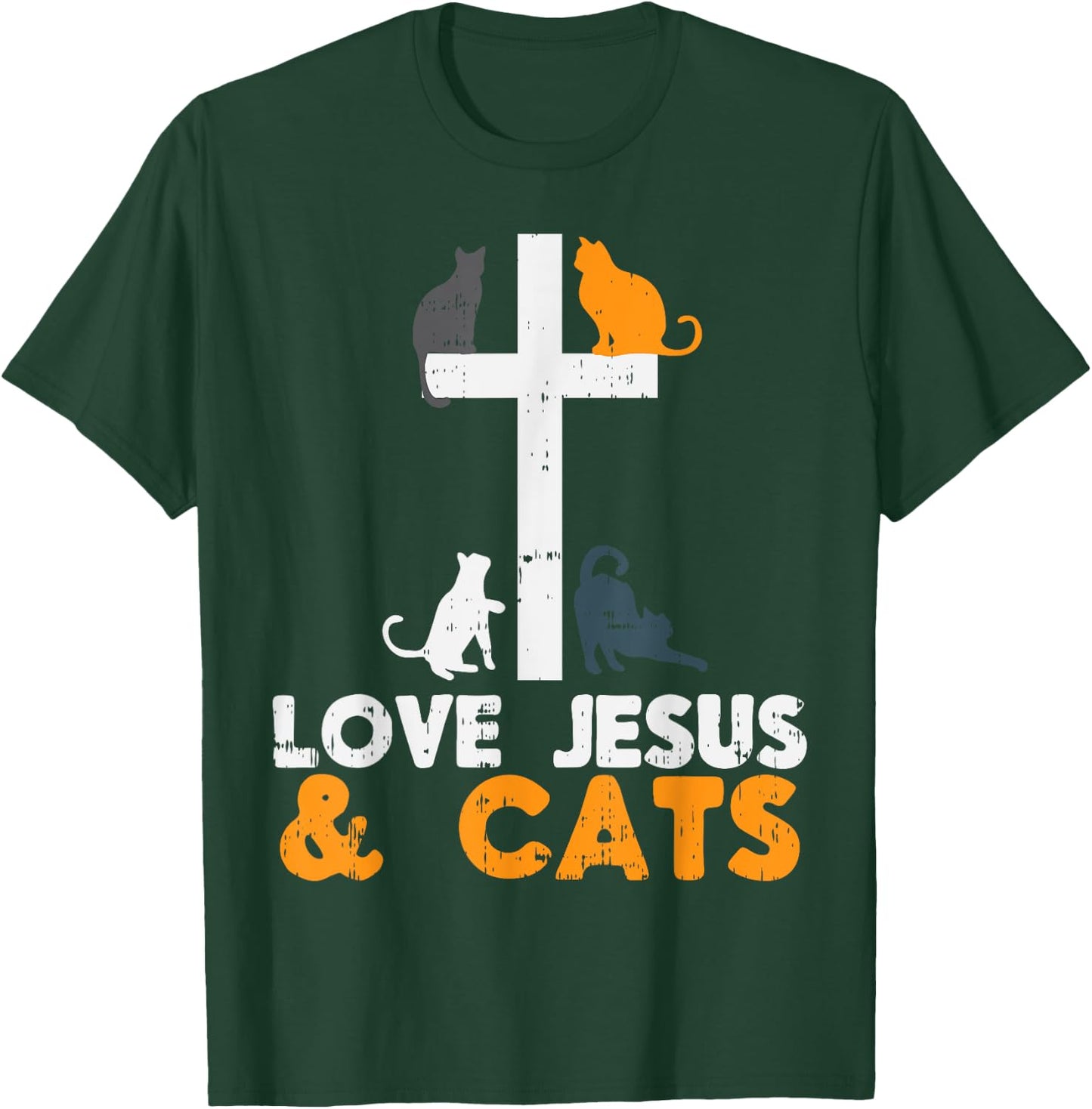 Cross Love Jesus Cats Animal God Christian Pet Lover Gift T-Shirt - T-Shirt | Forest