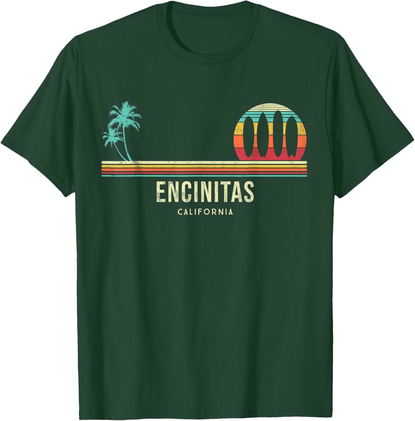 California Surf Encinitas Vintage Surf Board Surfer T-Shirt - T-Shirt | Forest