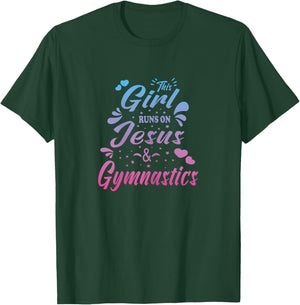 This Girl Runs On Jesus And Gymnastics Christian Women Kid T-Shirt - T-Shirt | Forest