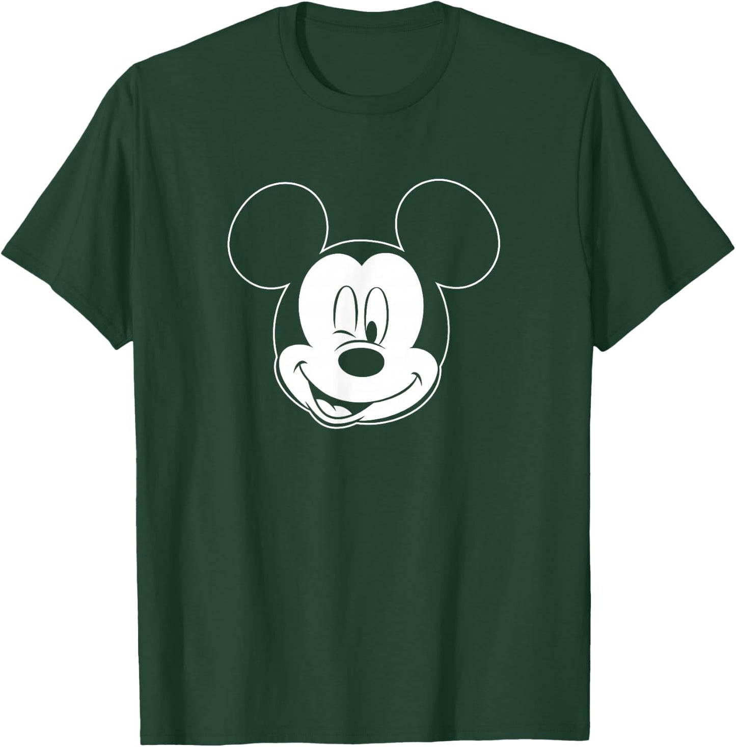 Disney Mickey Mouse Large White Outline Winking Face T-Shirt - T-Shirt | Forest