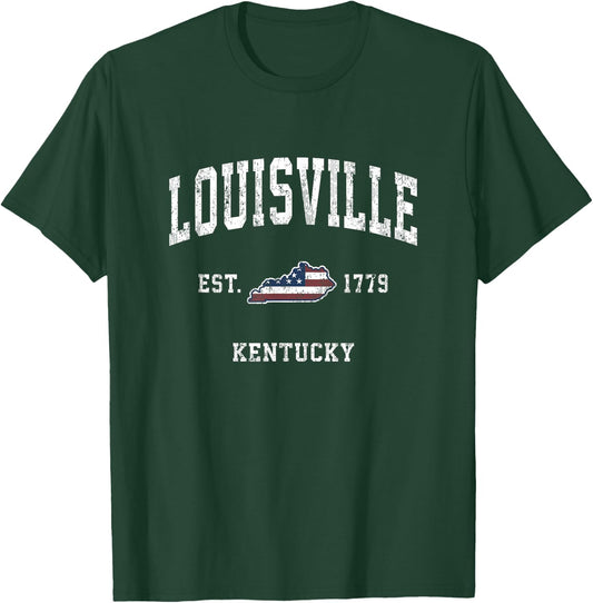 Louisville Kentucky KY Vintage American Flag Sports Design T-Shirt - T-Shirt | Forest