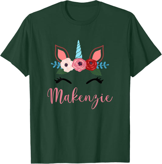 Cute Makenzie Magical Floral Unicorn For Girls T-Shirt - T-Shirt | Forest