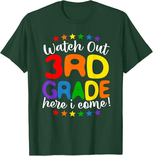 Kids 3rd Grade Here I Come Teacher Girls Boys Back To School T-Shirt - T-Shirt | Forest