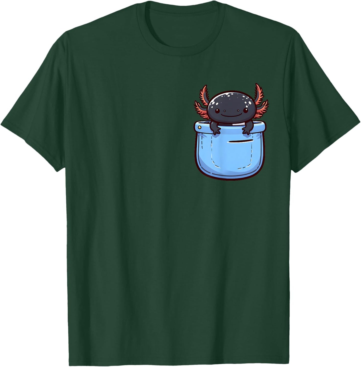 Cute Axolotl in Pocket for Kids, Boys, Girls, Women T-Shirt - T-Shirt | Forest