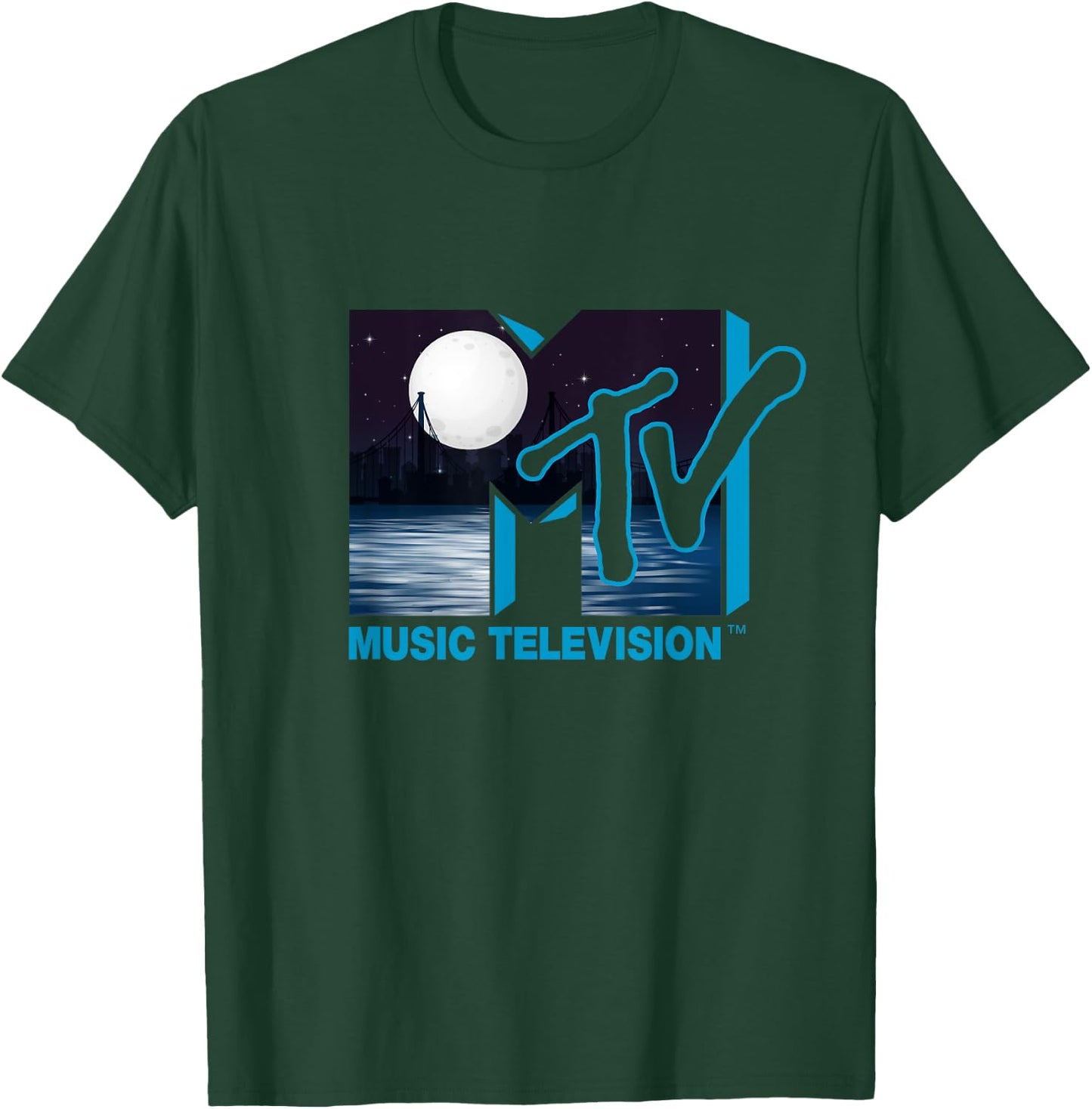 Mademark x MTV - The official original MTV Logo with Full Moon above the City T-Shirt - T-Shirt | Forest