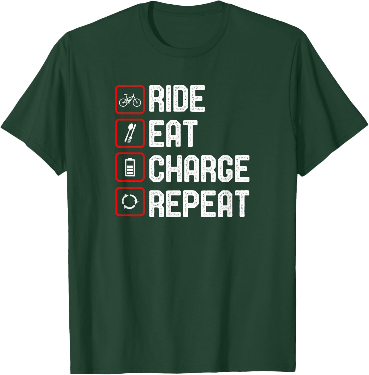 Ride Eat Charge Repeat Funny E-Bike T-Shirt - T-Shirt | Forest