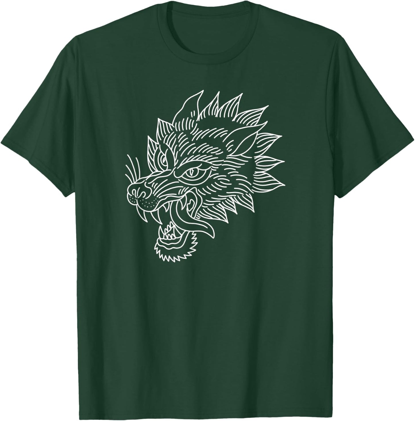 American Traditional Wolf Head Outline Tattoo T-Shirt - T-Shirt | Forest