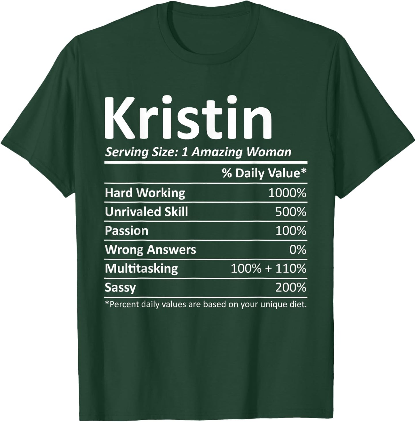KRISTIN Nutrition Personalized Name Funny Christmas Gift T-Shirt - T-Shirt | Forest