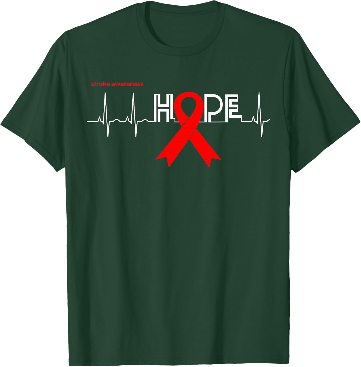 HOPE | Awareness Month Products Red Ribbon Stroke Awareness T-Shirt - T-Shirt | Forest