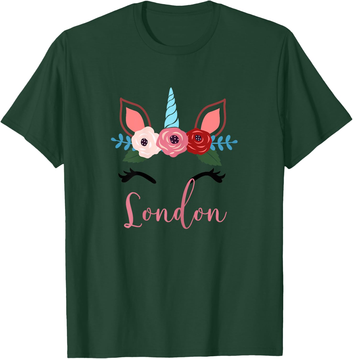Cute London Magical Floral Unicorn For Girls T-Shirt - T-Shirt | Forest