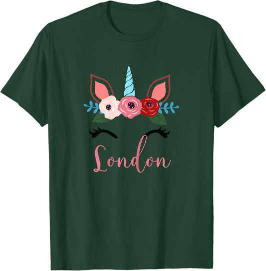 Cute London Magical Floral Unicorn For Girls T-Shirt - T-Shirt | Forest