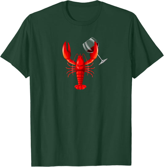 Funny Wine Drinking Lobster Red Crawfish Wine Lovers Gift T-Shirt - T-Shirt | Forest