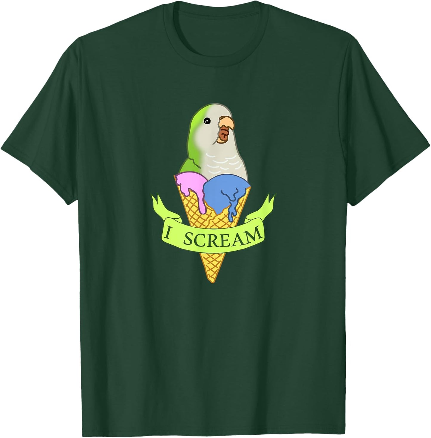 Funny Ice cream Monk Parakeet, I scream Green quaker parrot Women Kids T-Shirt - T-Shirt | Forest