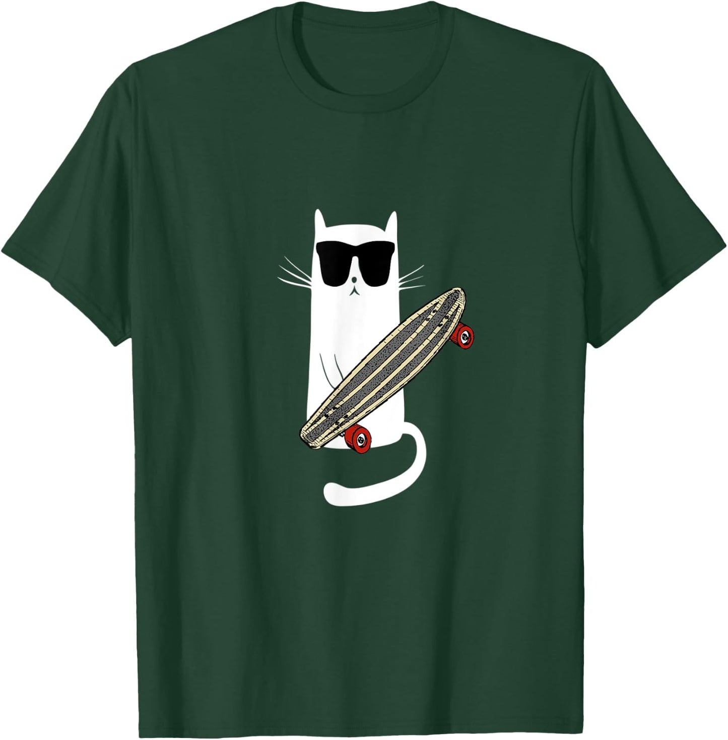 Funny Cat Wearing Sunglasses Skateboarding Men Women Kids T-Shirt - T-Shirt | Forest