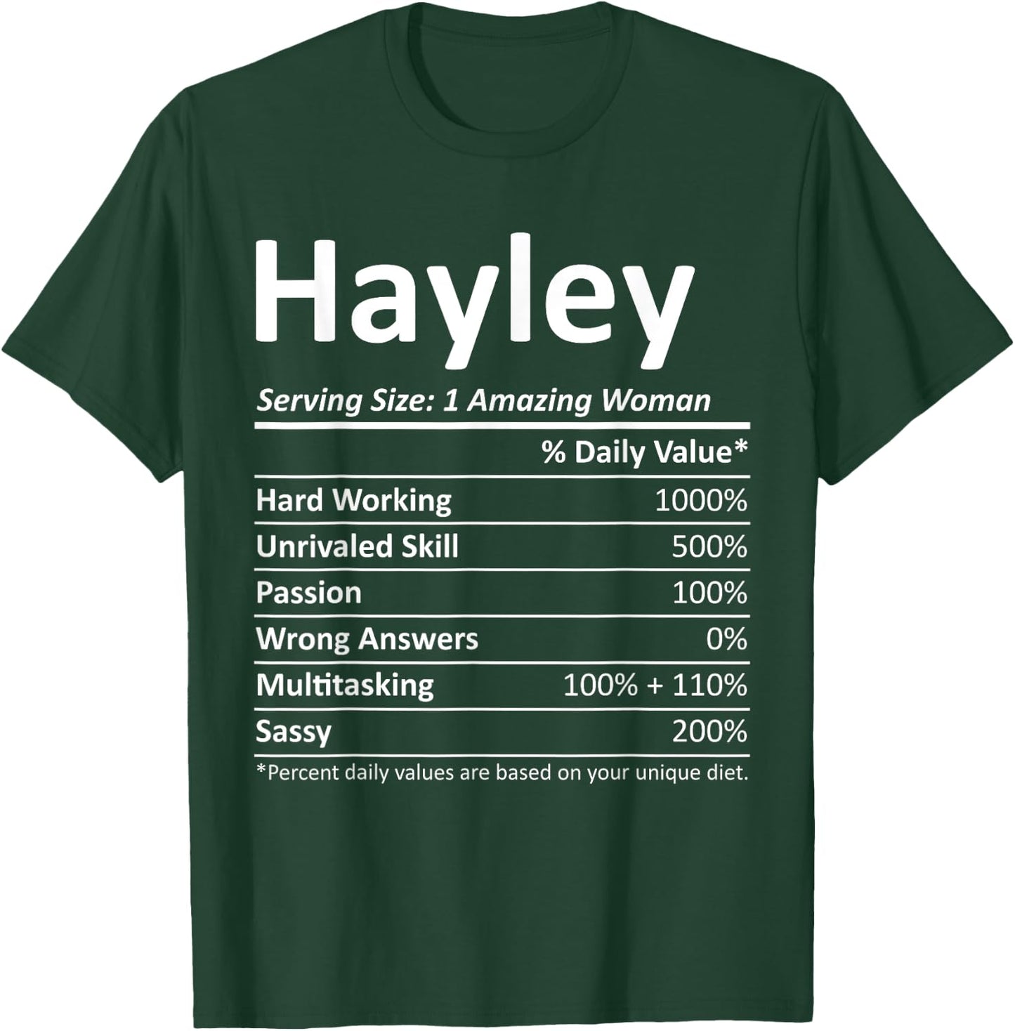 HAYLEY Nutrition Personalized Name Funny Christmas Idea T-Shirt - T-Shirt | Forest