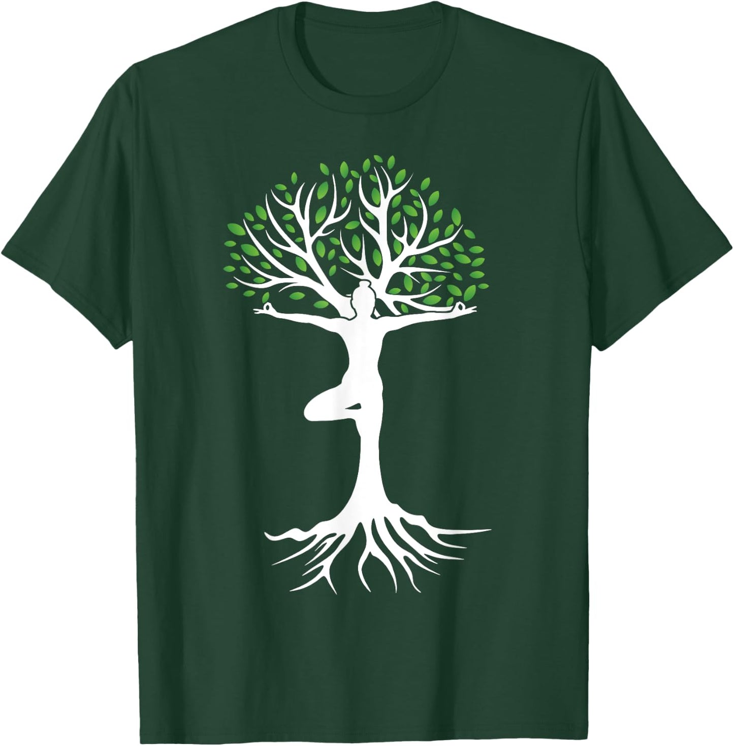 Zen Tree-Pose with Leaves Branches and Roots Yoga Namaste T-Shirt - T-Shirt | Forest