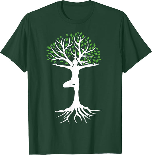 Zen Tree-Pose with Leaves Branches and Roots Yoga Namaste T-Shirt - T-Shirt | Forest
