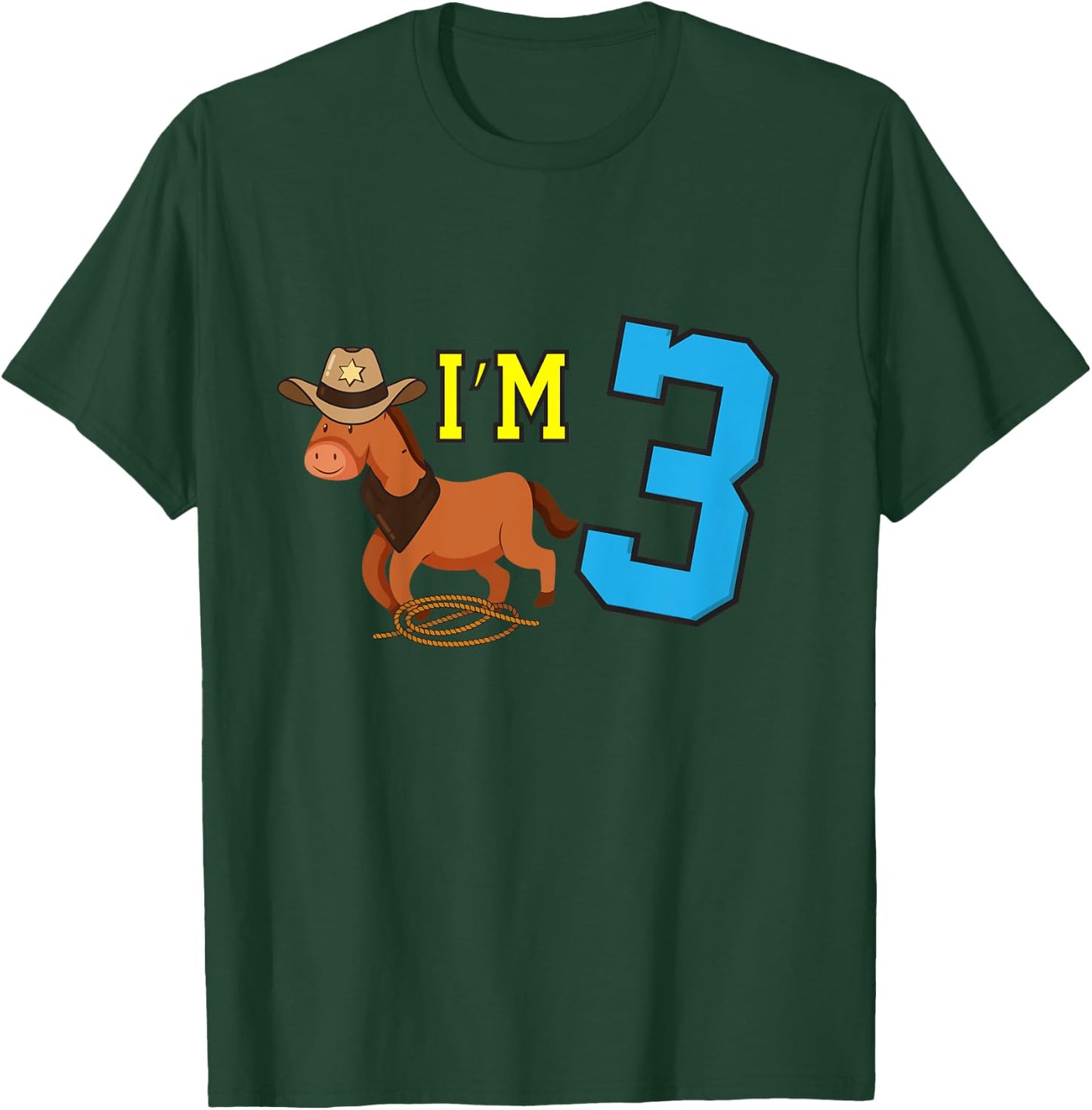 Kids I'm 3 Horse Funny Three Year Old Birthday Cowboy Horseback T-Shirt - T-Shirt | Forest
