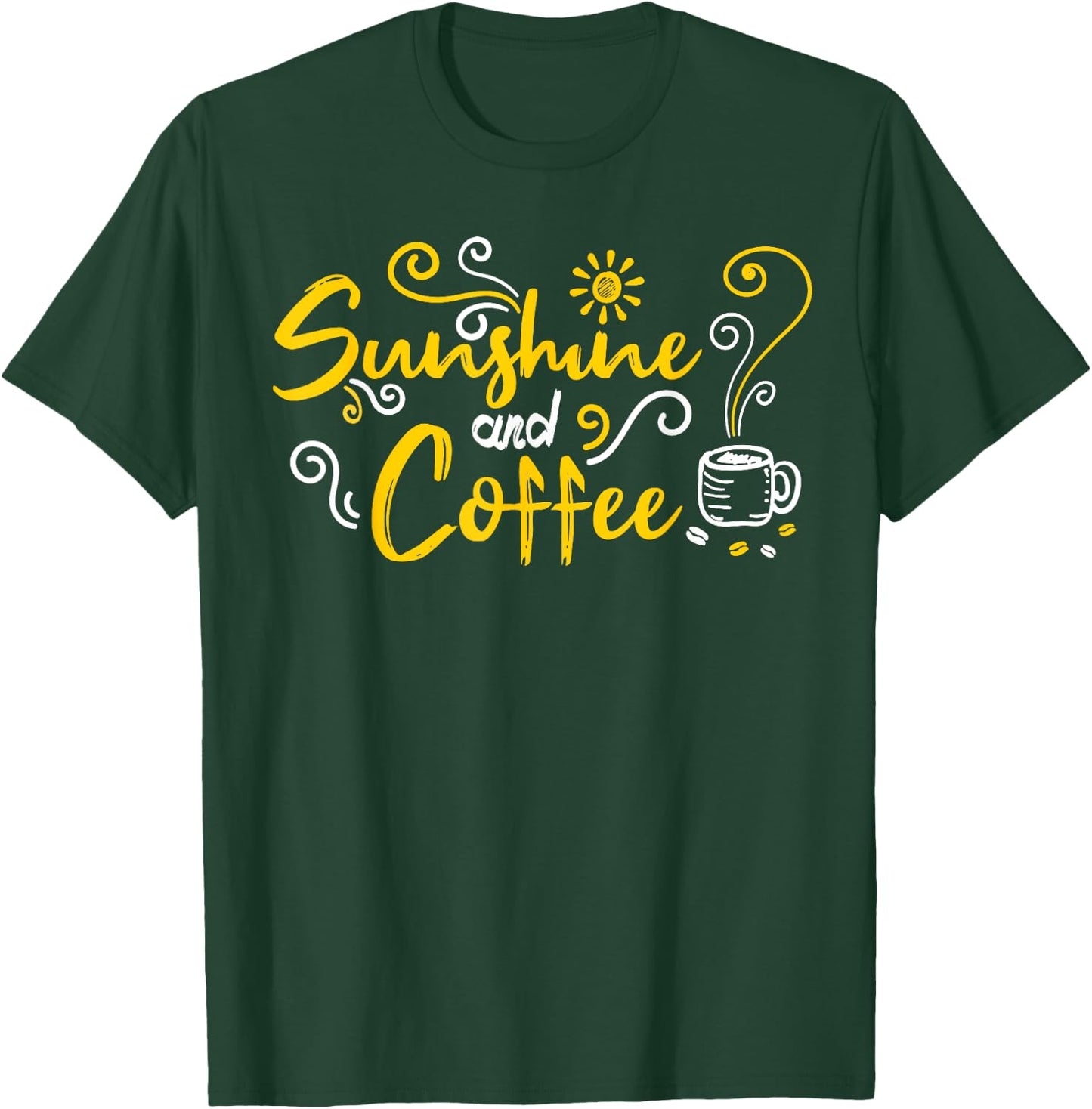 Sunshine and Coffee Summer Lover Doodle Design Men Women T-Shirt - T-Shirt | Forest