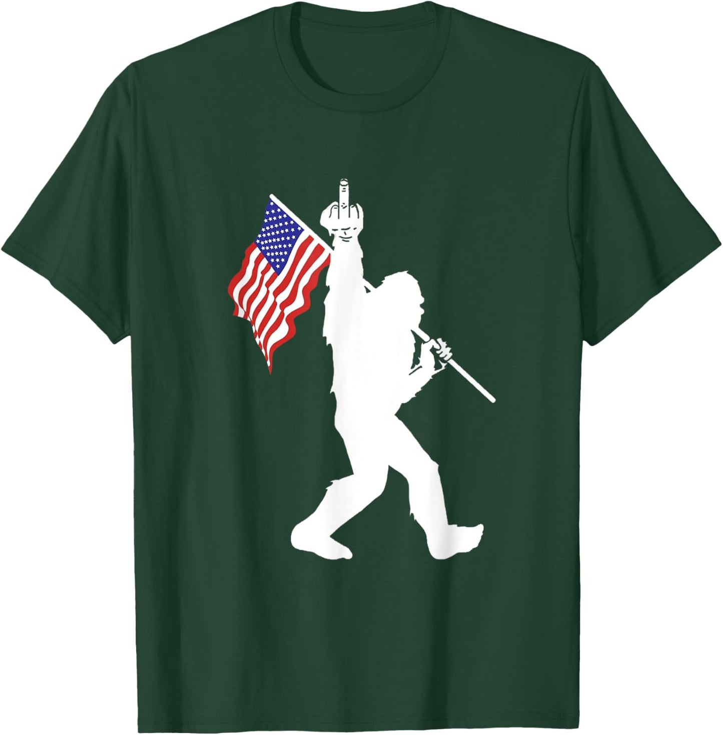 Funny Bigfoot Middle Finger USA Flag Sasquatch Believers T-Shirt - T-Shirt | Forest