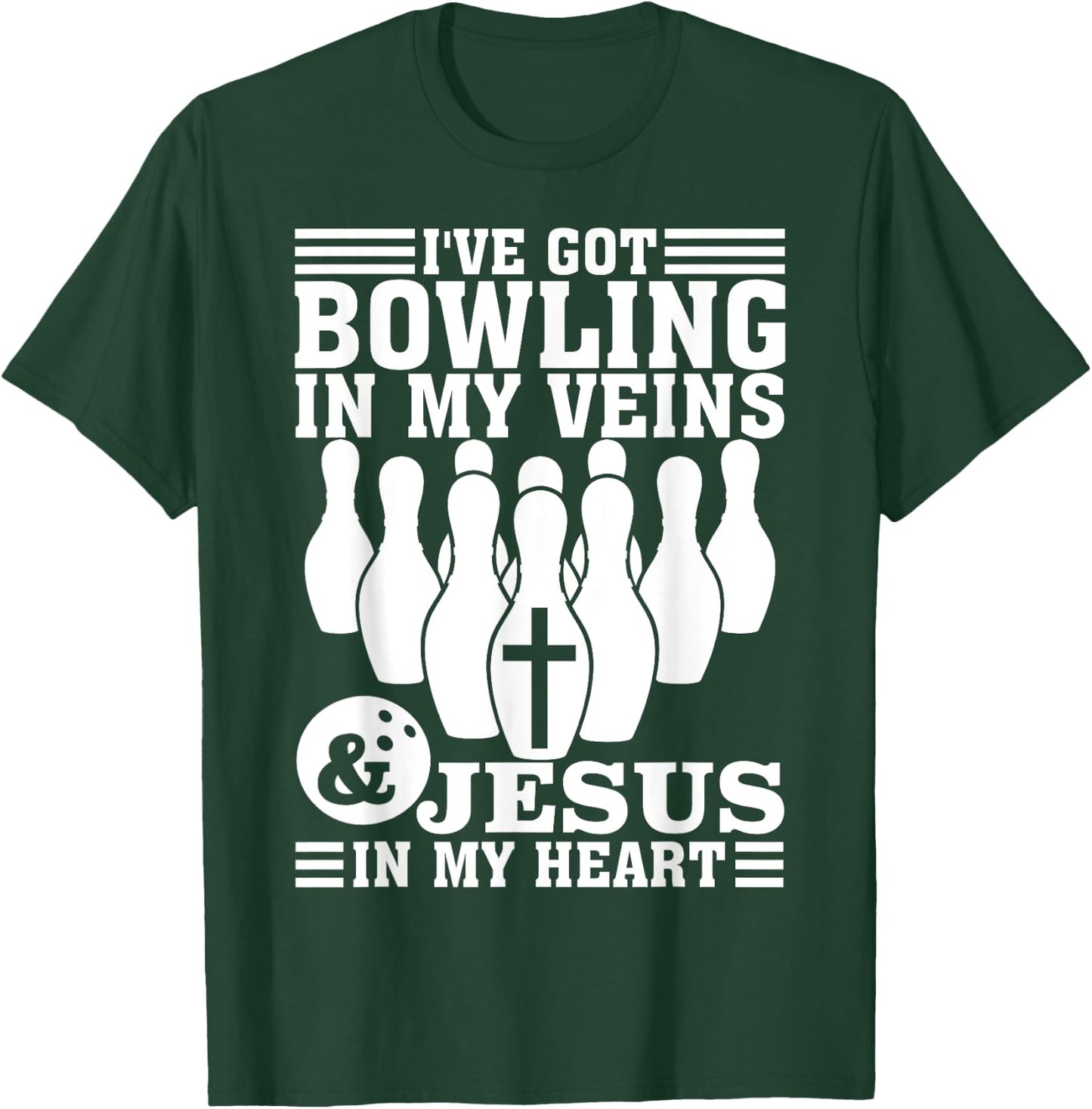 Funny Bowling Gift Women Cute Bowler And Jesus Love T-Shirt - T-Shirt | Forest