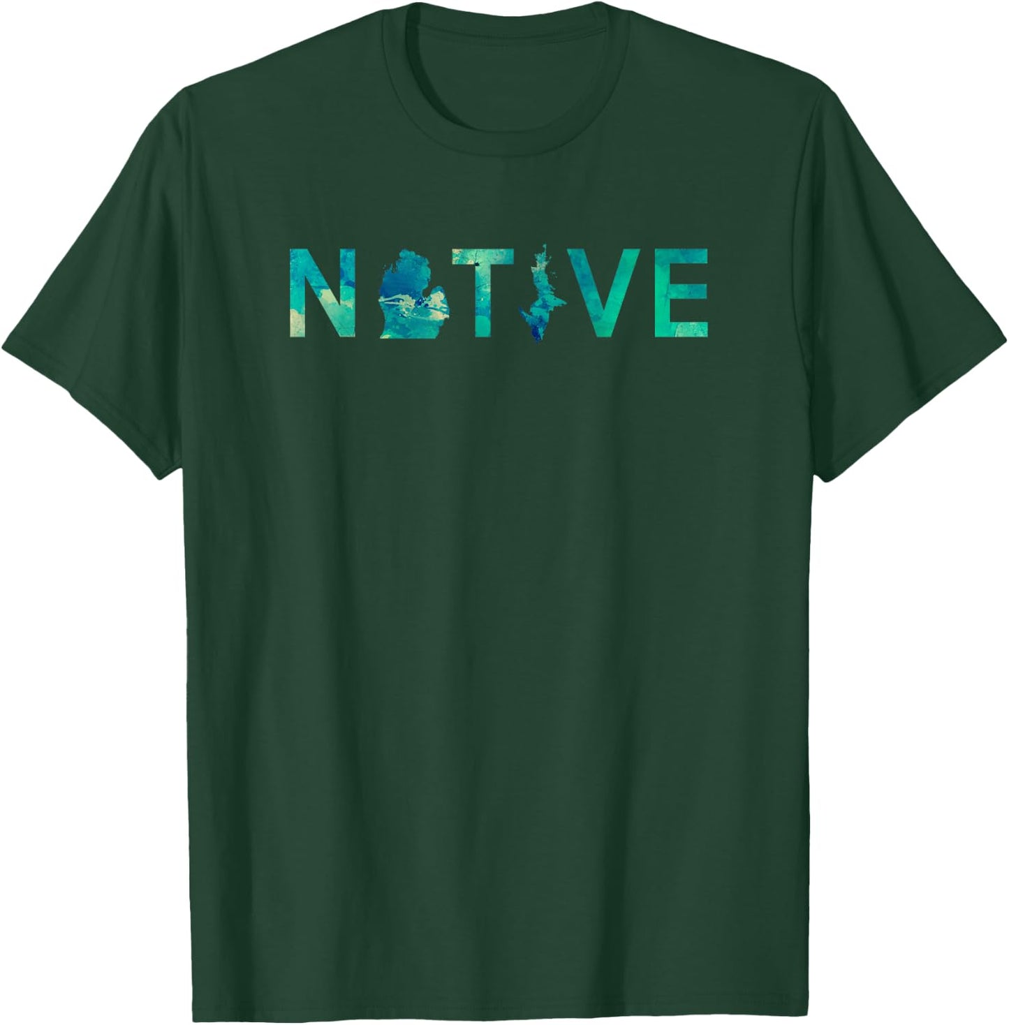 Native Michigander State Map Letter Green Watercolor Art Fan T-Shirt - T-Shirt | Forest